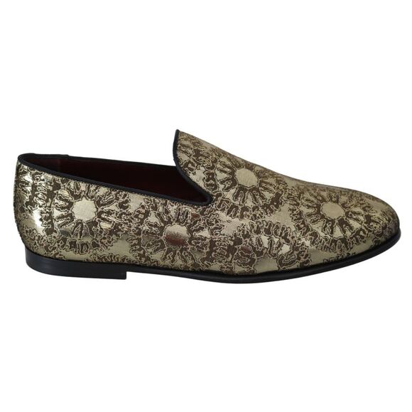 Dolce & Gabbana Gold Jacquard Flats Mens Loafers Men's Shoes